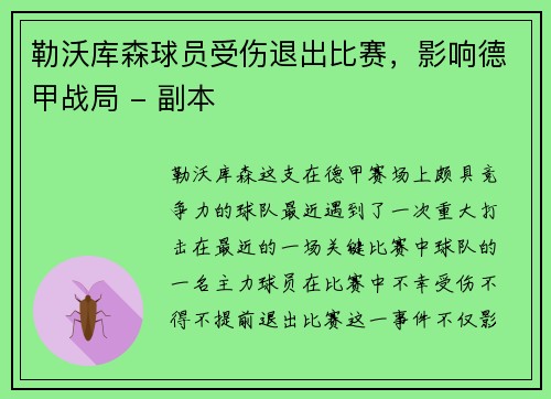 勒沃库森球员受伤退出比赛，影响德甲战局 - 副本